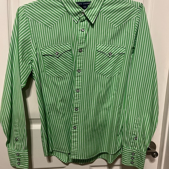 Ralph Lauren Tops - Ralph Lauren Ladies Green and White Striped Shirt